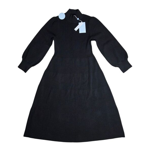 Hill House Dresses & Skirts - Hill House The Persephone Black Ribbed Sweater Knit Midi‎ Dress Size XL New